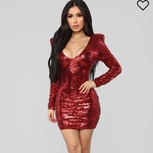 Red Sequin Bodycon Dress with Padded Shoulders